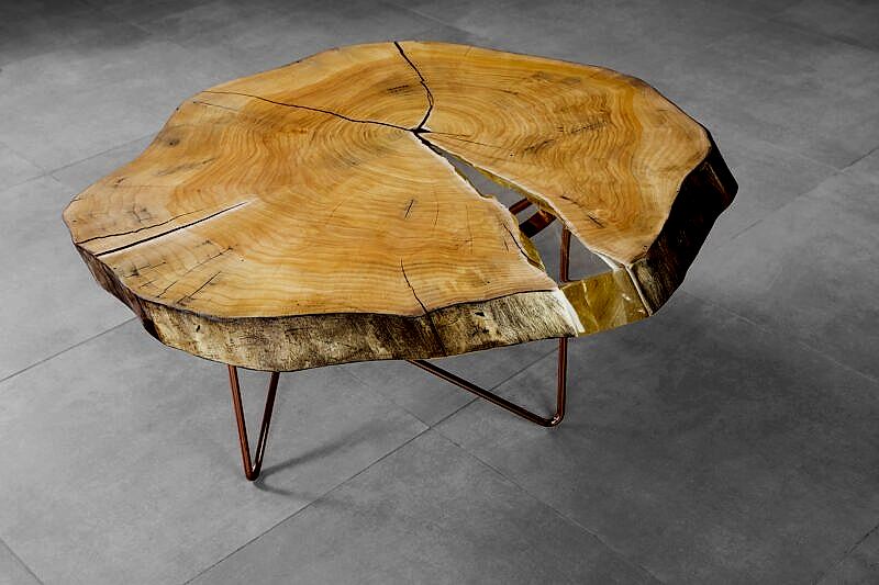 Natura Selvi Epoksili Orta Sehpa (Doğal Yuvarlak Kütük)