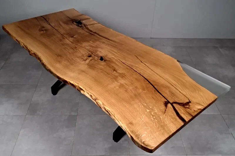 Meşe Doğal Kenarlı Epoksili Masa Buzlu