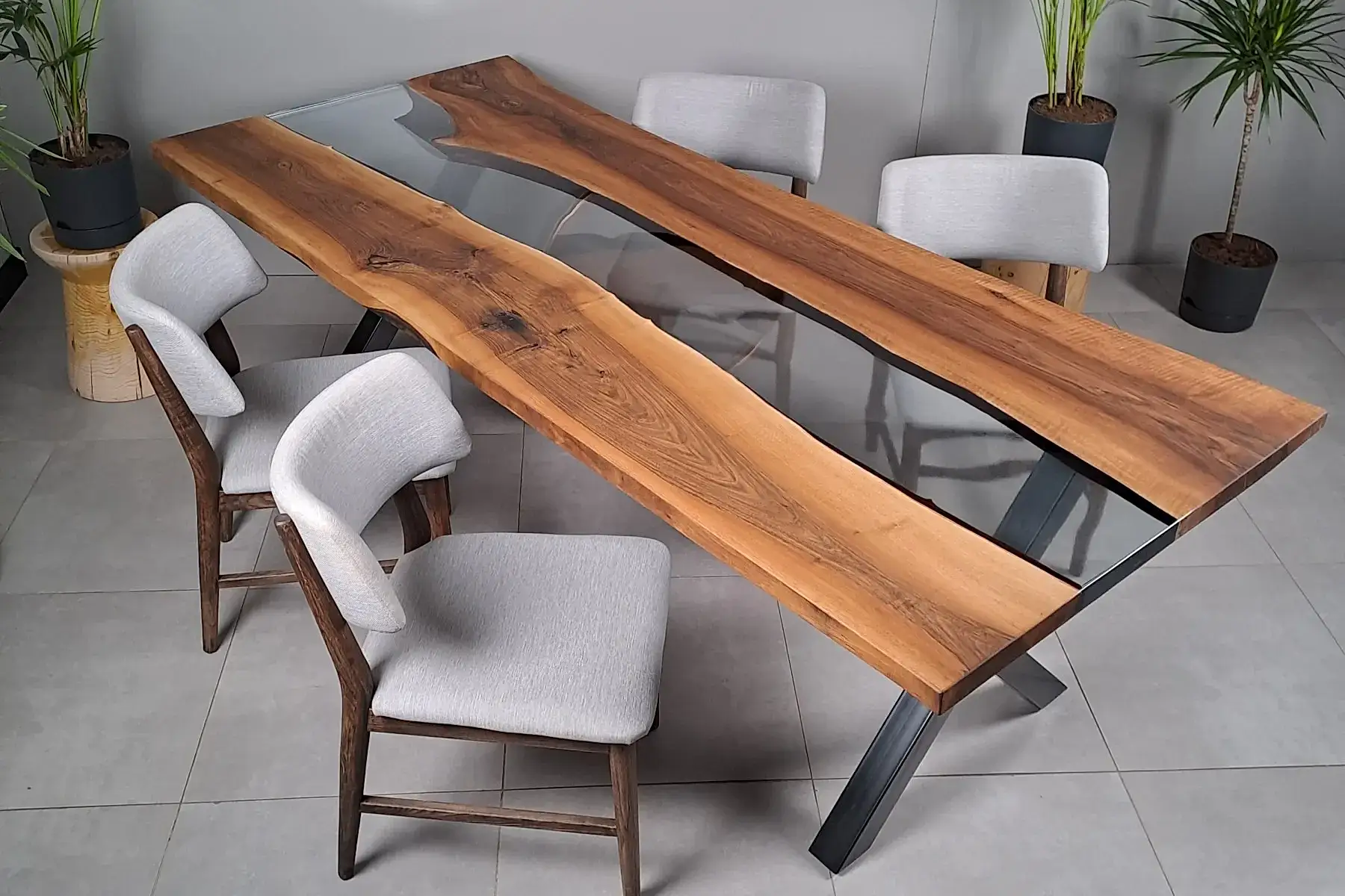 Ceviz Doğal Kenarlı Epoksili Masa Şeffaf No1 - Görsel 2