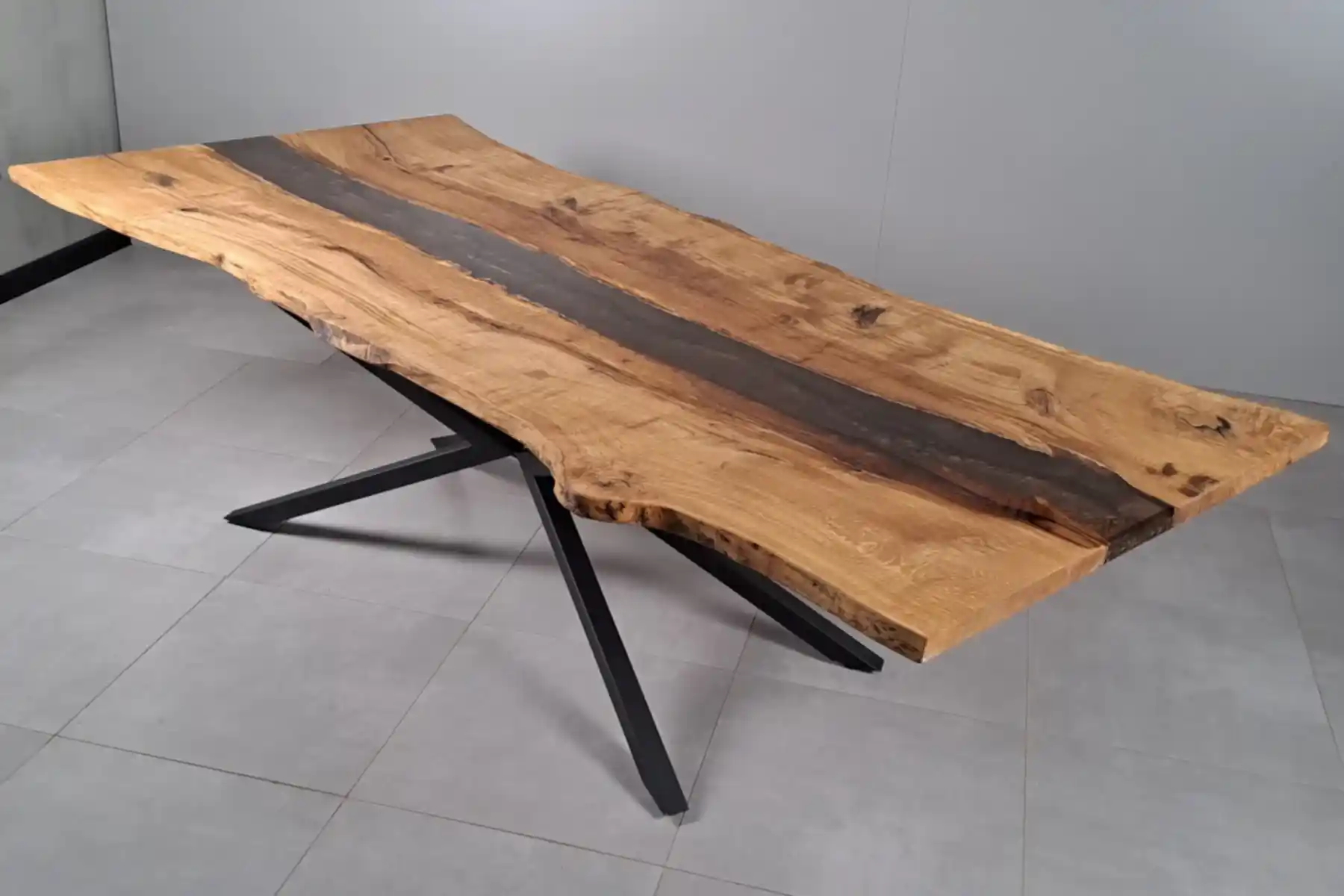 Meşe Doğal Kenarlı Epoksili Masa Kahve Metalik - Görsel 2